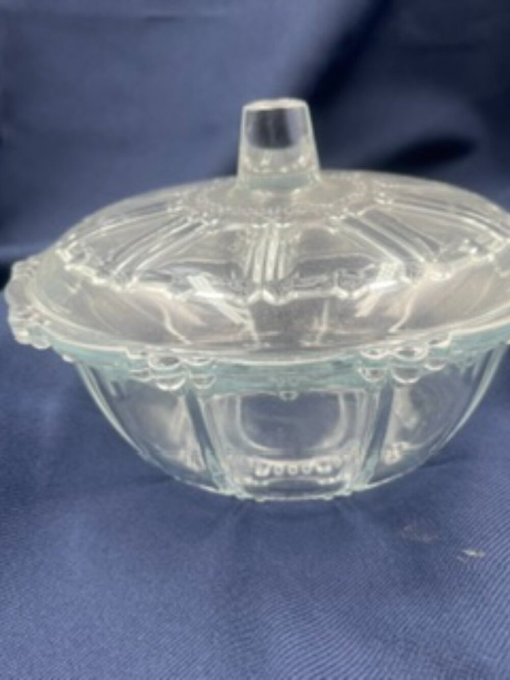 Vintage KIG Indonesia Clear Glass Covered Candy Dish 1980's Oyster & Pearl